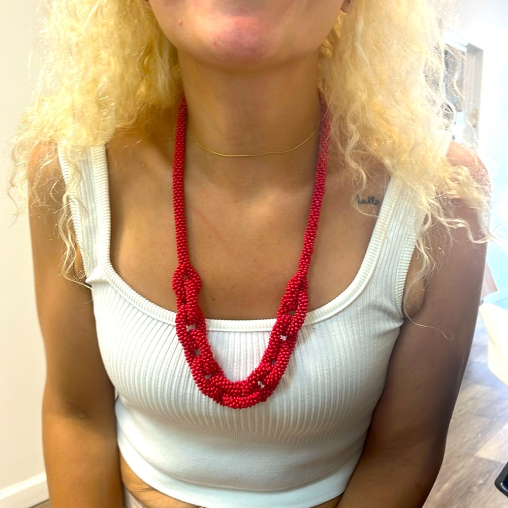 Jcrew Red Beaded Chain Necklace